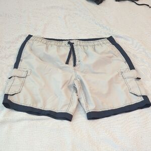 Alki'i Tan and Black Cargo Shorts with Elastic Waistband